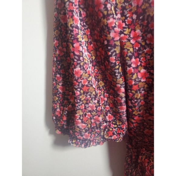 Old Navy Med Pink Floral Velour Short Puff Sleeve Stretchy Keyhole Back Jumpsuit - Picture 4 of 10